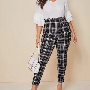 Paper bag Skinny Fit Plaid Pant